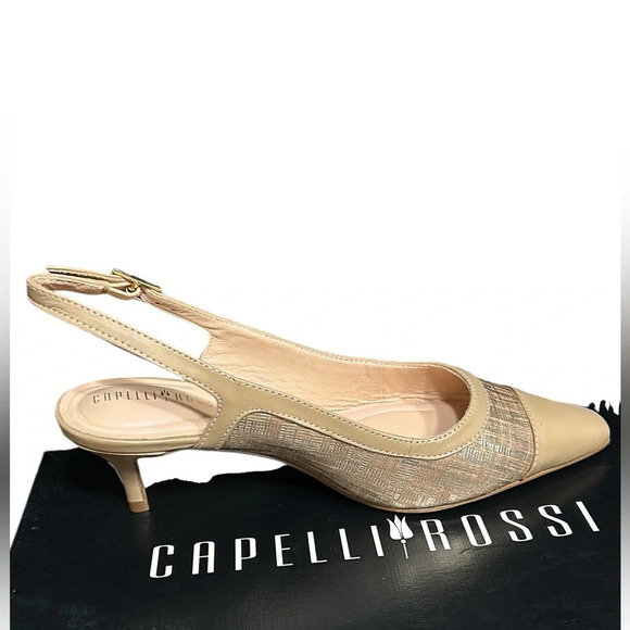 Anthropologie shoes women NEW! Slingback kitten heel Aurora warm taupe gold.7.5 - Picture 2 of 16